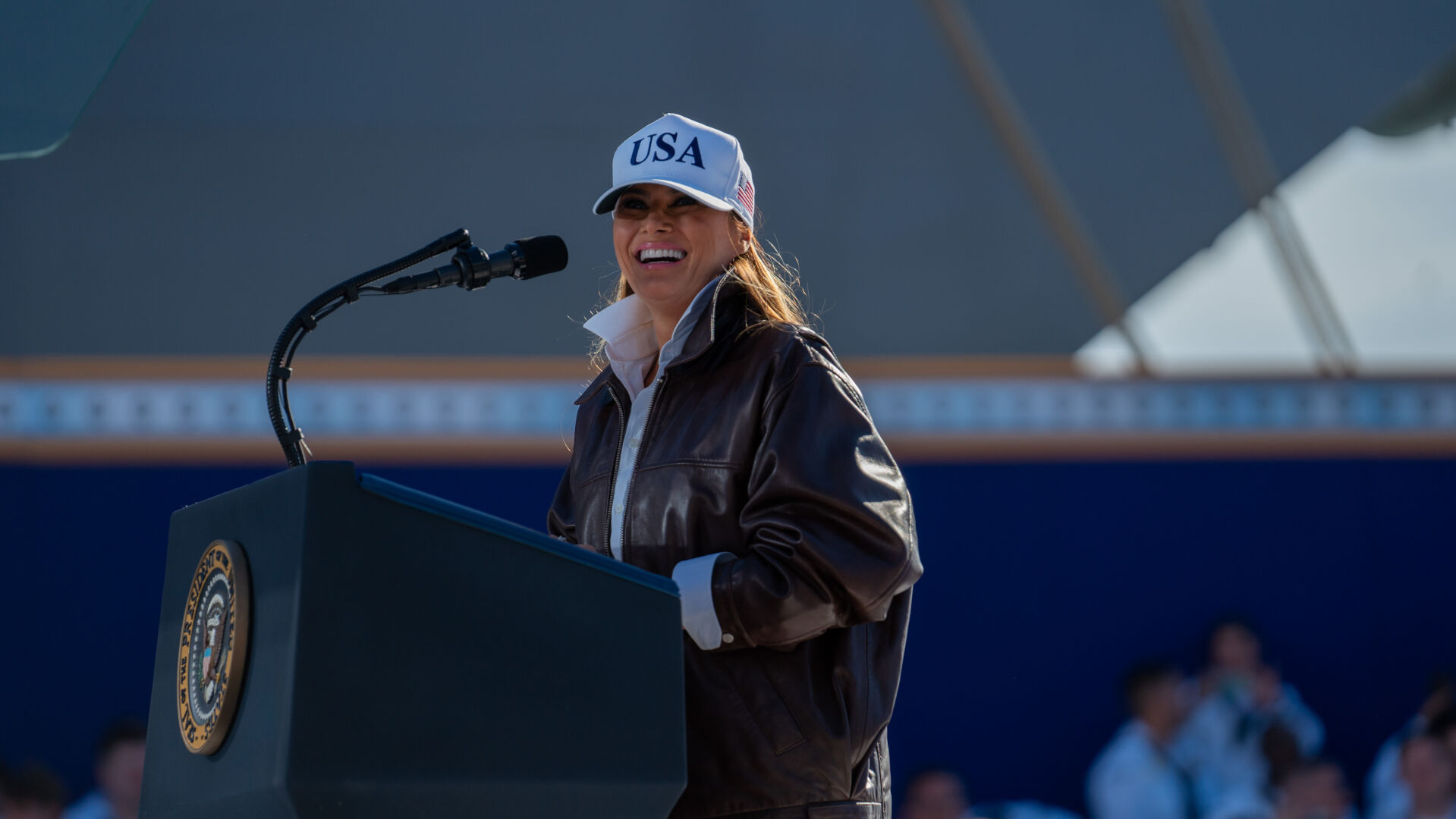 Flotus Melania Trump on USS Truman for Navy's 250th 10-5-2025